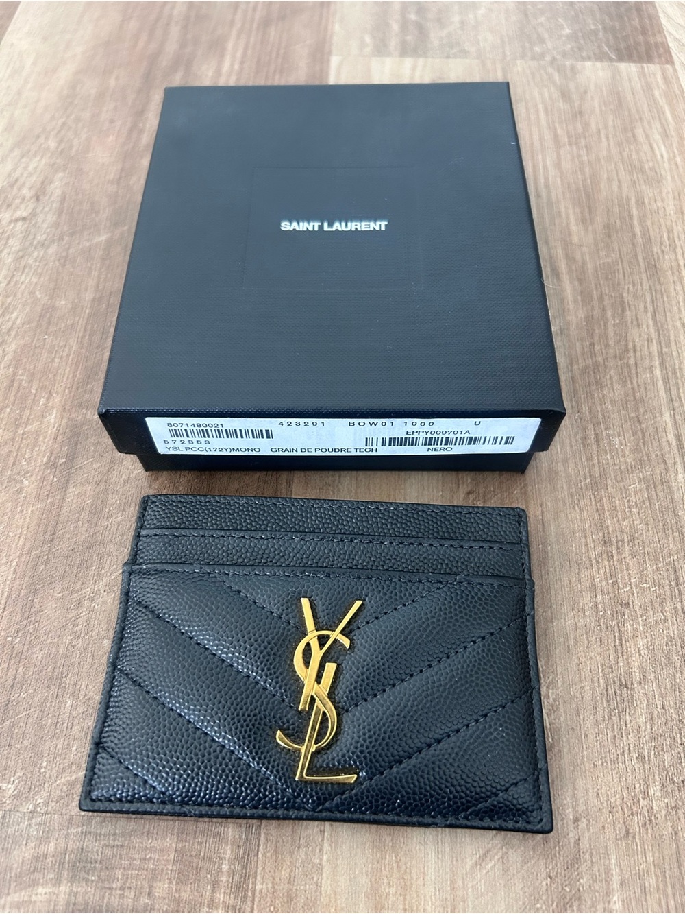 Saint Laurent Black Quilted Card Case with Gold YSL Logo